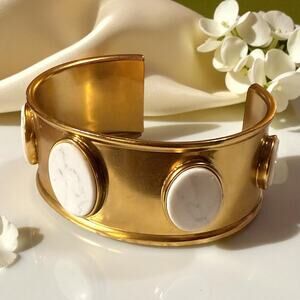 Kate Spade Bright & Bold 12k Gold Plated White Magnesite Cuff Bracelet Signed